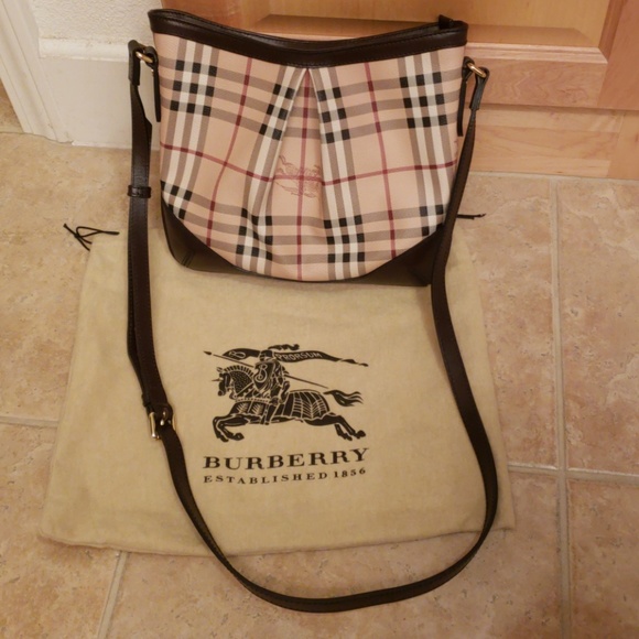 Burberry Handbags - Burberry Haymarket Check Crossbody Bag-Dark Brown